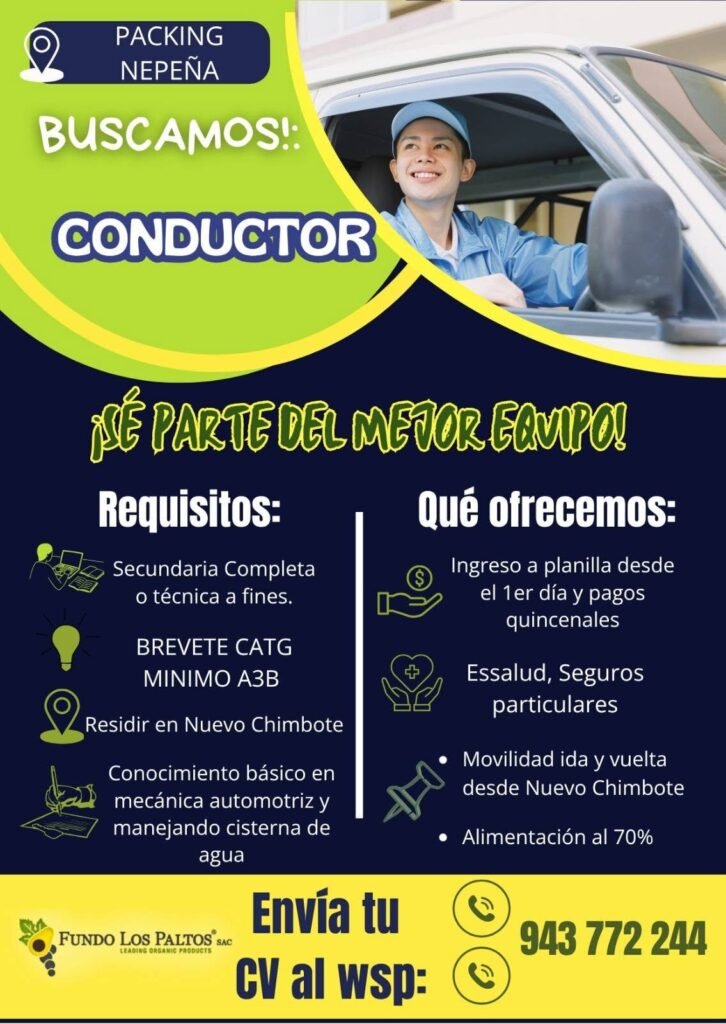 Oportunidad laboral en Fundo Los Paltos – Nepeña - Imagen 2