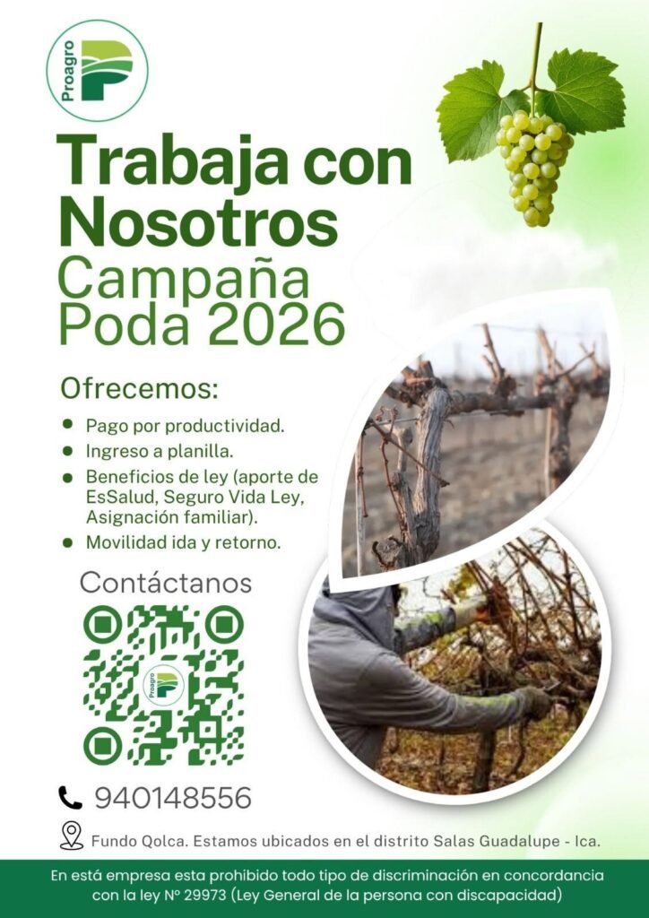 Campaña de Poda 2026 en Fundo Qolca, para el lunes 15