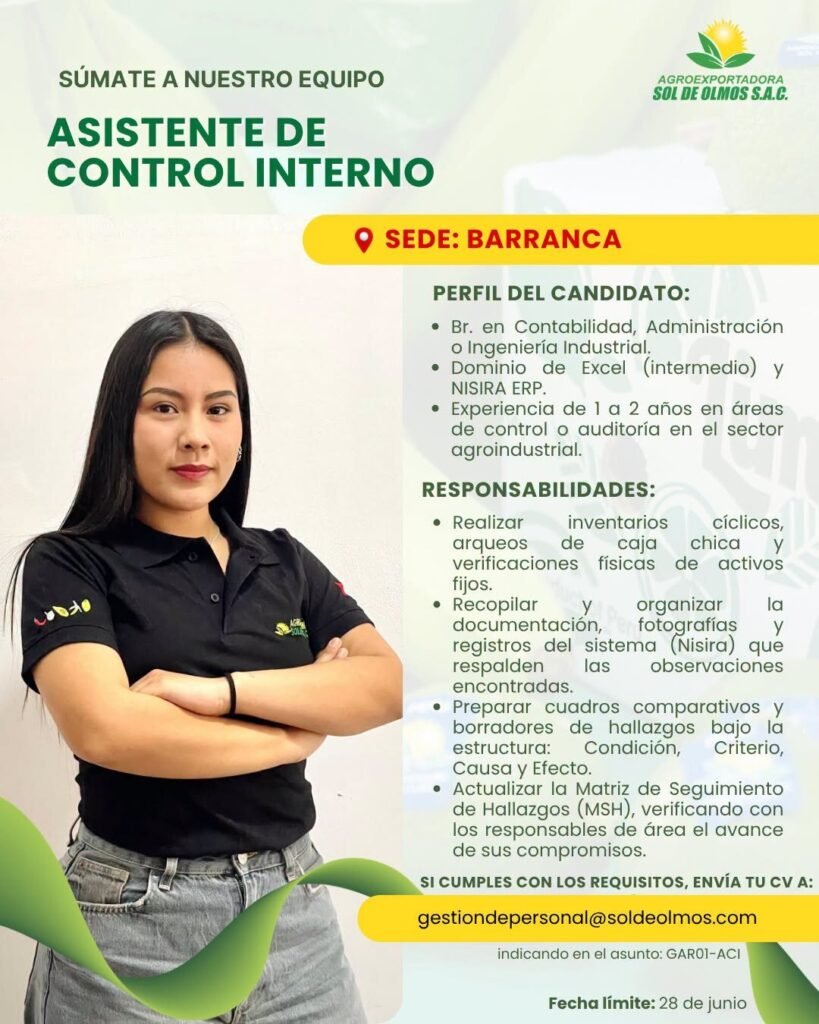 Oportunidades laborales en agroexportadora Sol de olmos Sac