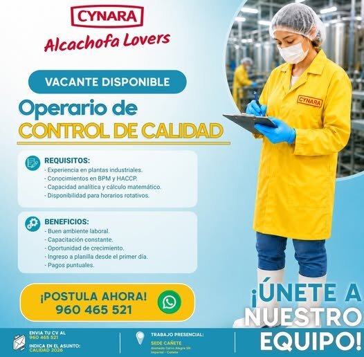 Operario(a) de Control de Calidad en cañete