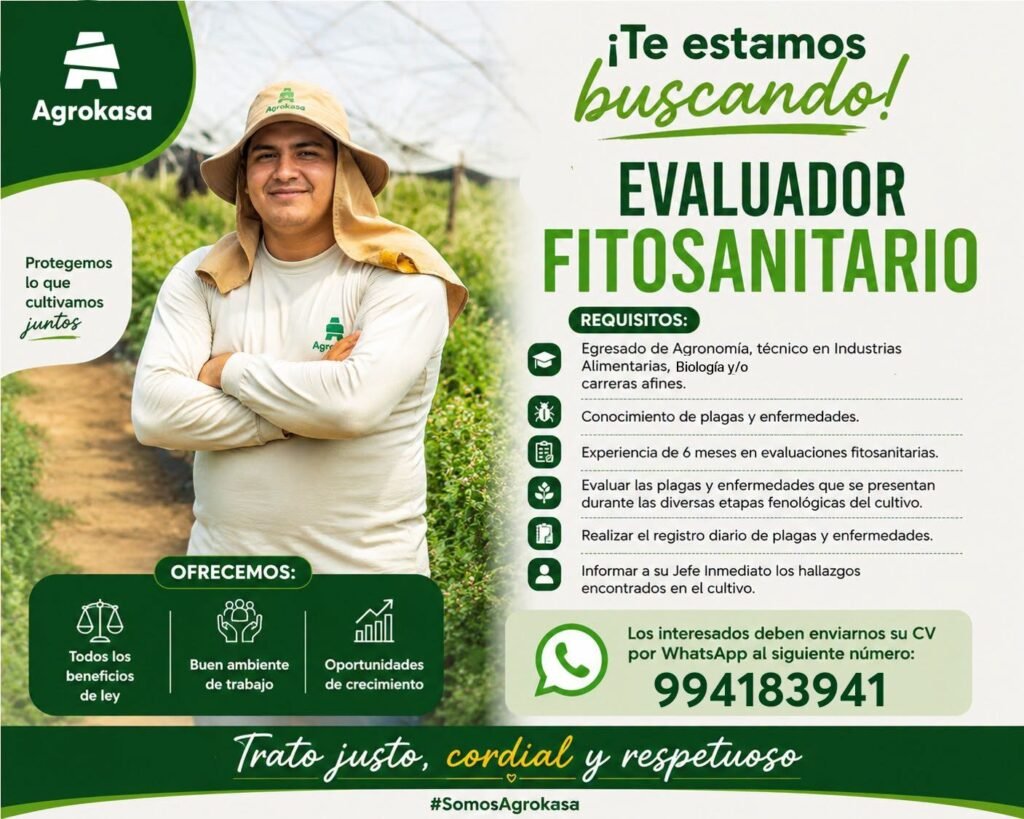 Evaluador Fitosanitario para unirse a nuestro equipo en Agrokasa