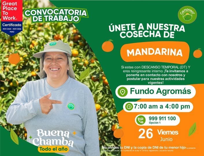 Camposol esta reclutando personal