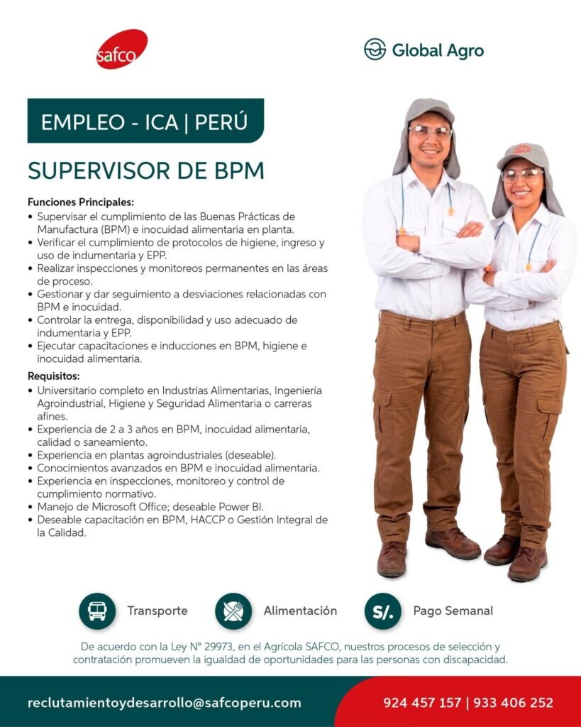 Nuevas Oportunidades laborales en Agricola Safco - Imagen 3