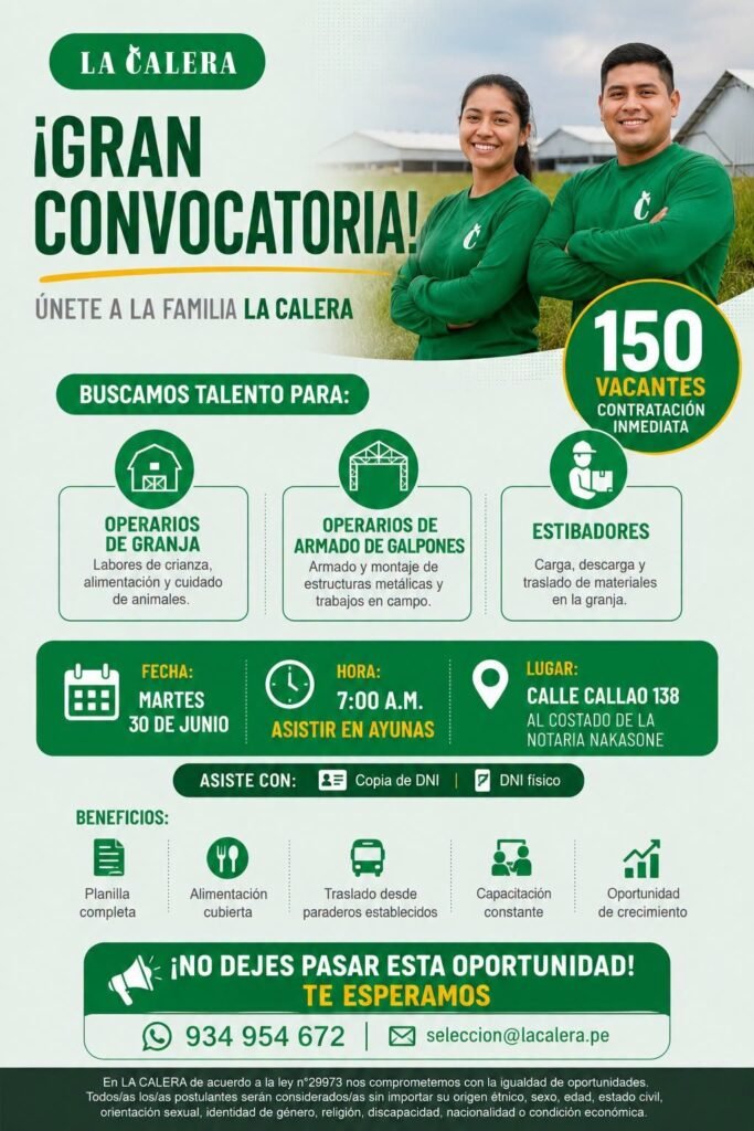 Gran Convocatoria laboral en La Calera – chincha