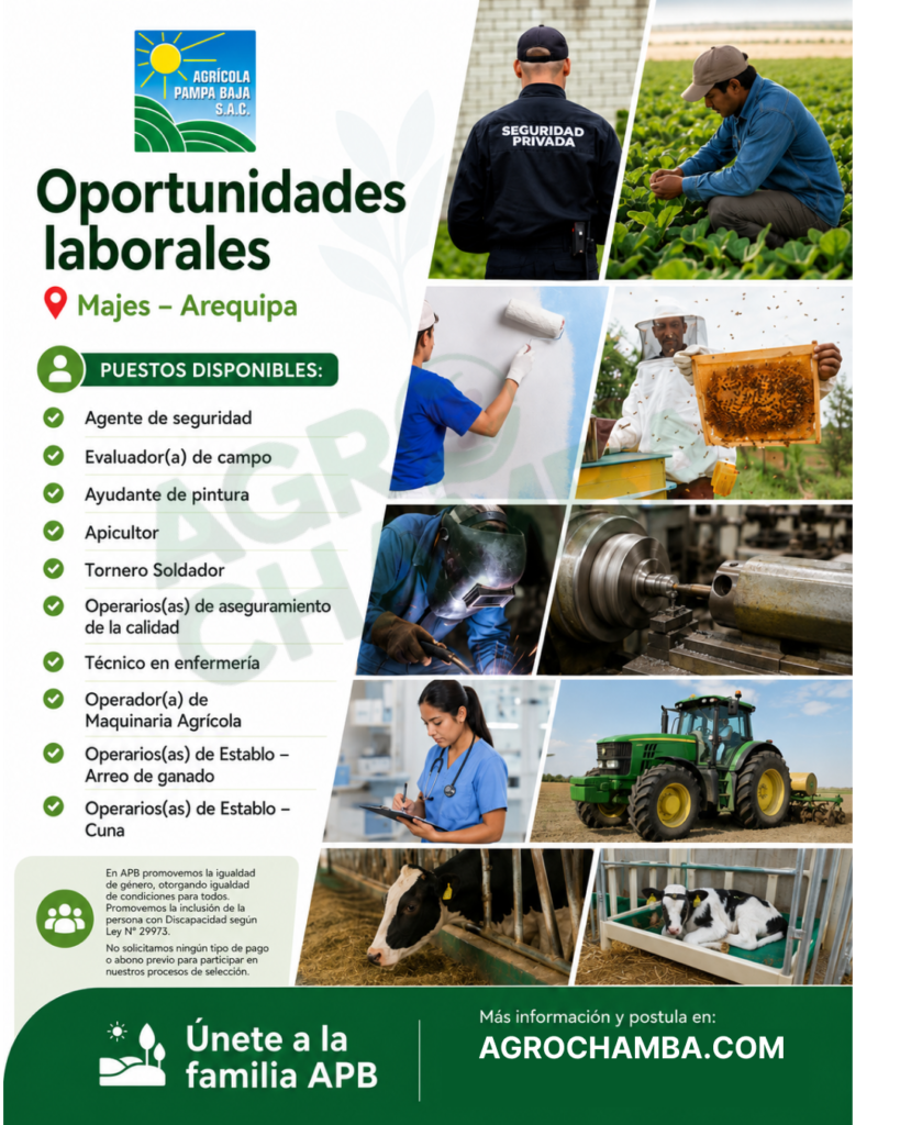¡Oportunidades laborales en Agrícola Pampa Baja S.A.C.! – Arequipa