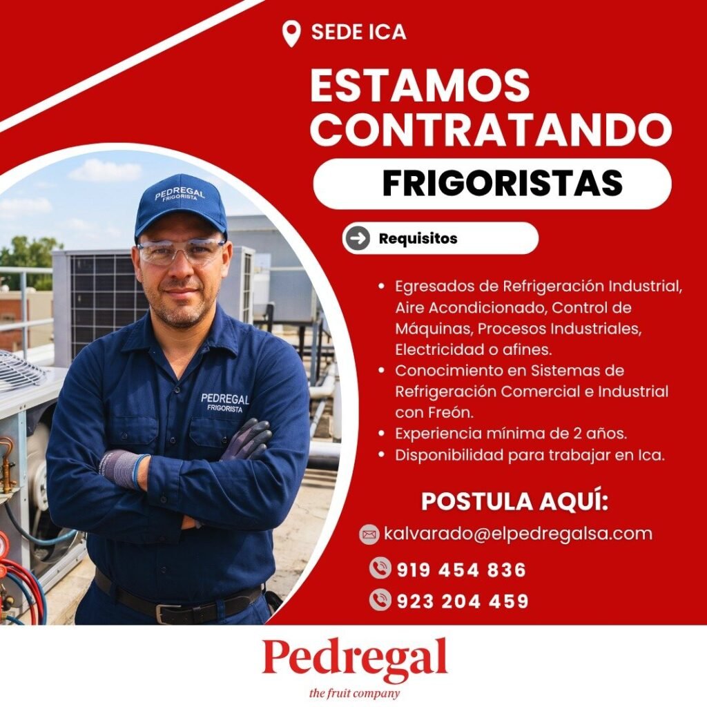 Convocatoria laboral para electricistas y frigoristas– Pedregal sede Ica - Imagen 1
