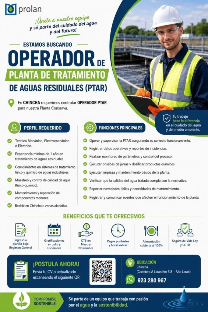 Operador de Planta de Tratamiento de Aguas Residuales (PTAR)