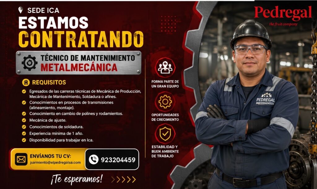 📢 Convocatoria laboral – Pedregal / Sede Ica - Imagen 2