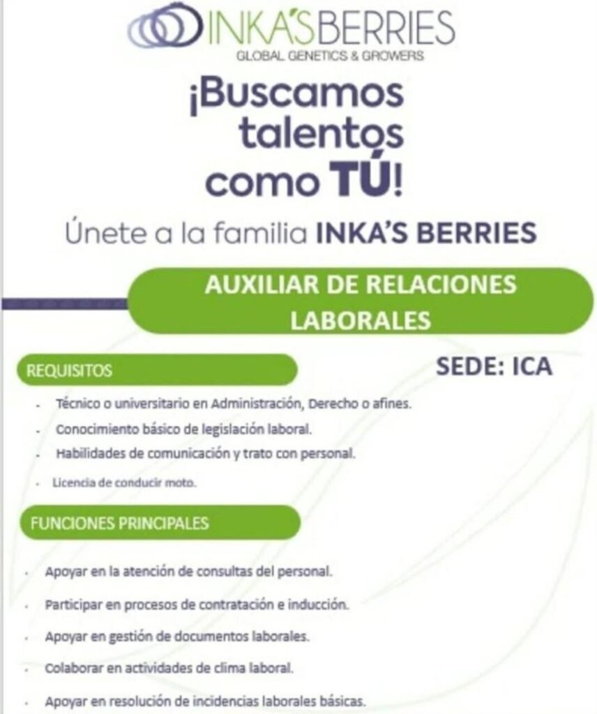 Auxiliar de Servicios Alimentarios en Ica para Inka’s Berries - Imagen 2