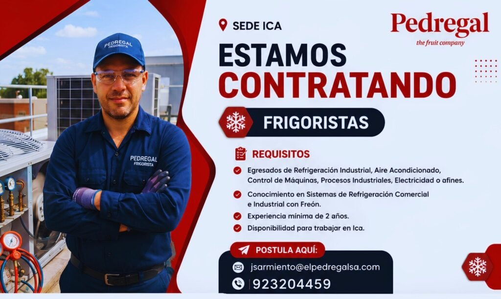 📢 Convocatoria laboral – Pedregal / Sede Ica