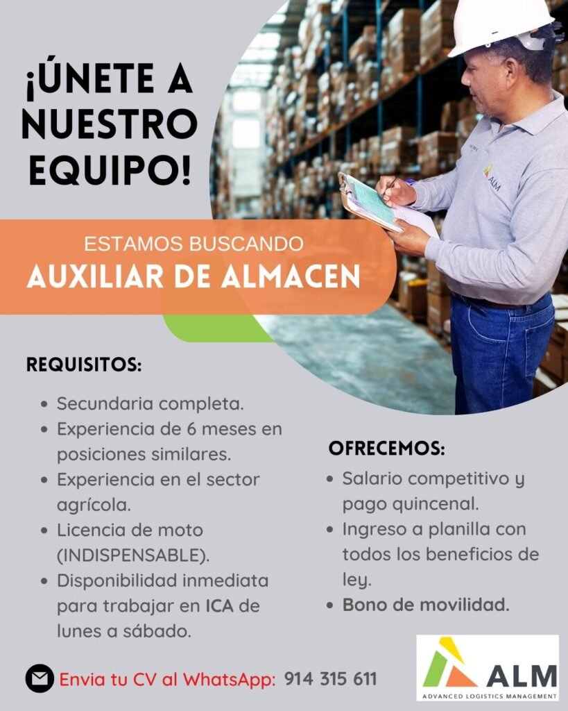 Auxiliar de Almacén en Empresa ALM SERVICES