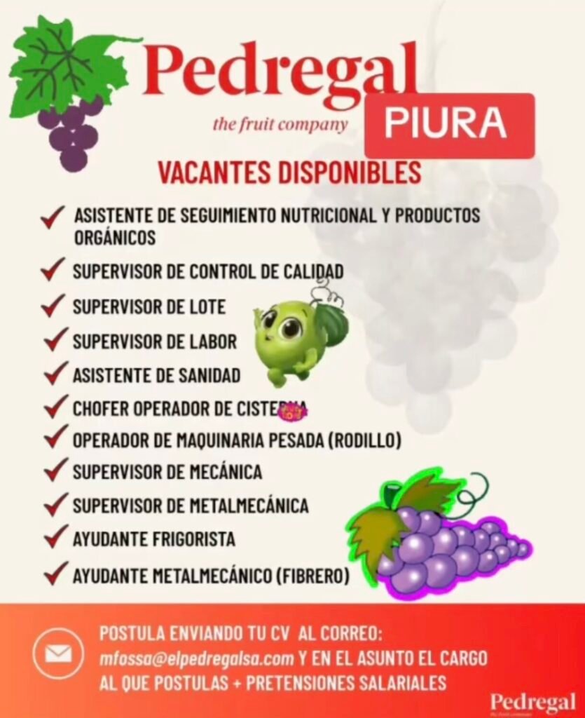 Oportunidades laborales en Pedregal Piura