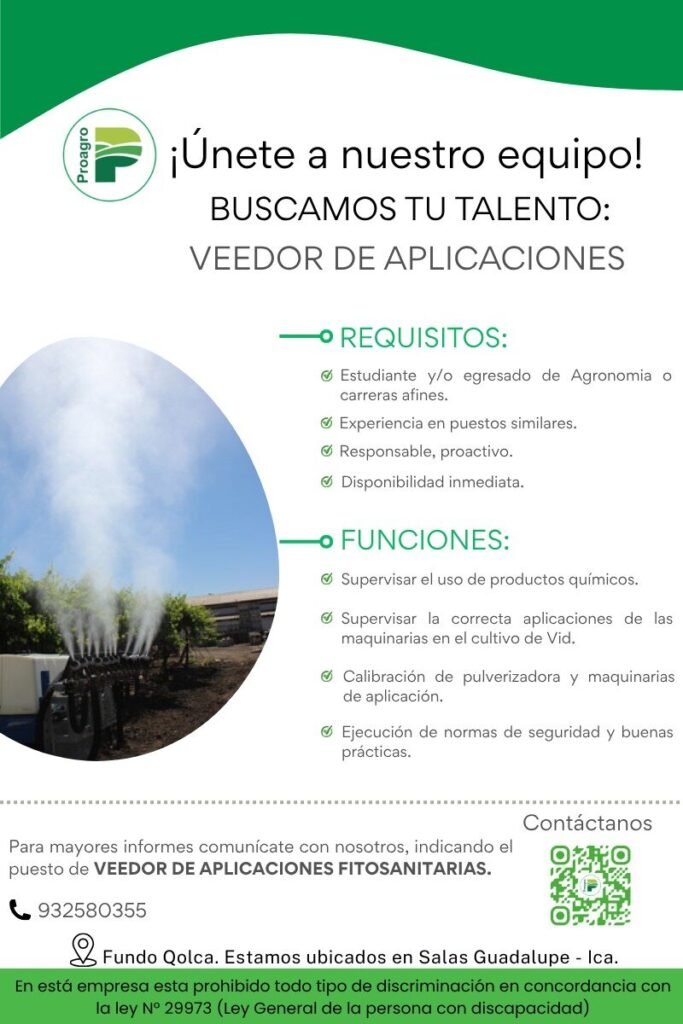 Veedores de Aplicaciones Fitosanitarias en Salas Guadalupe, Ica