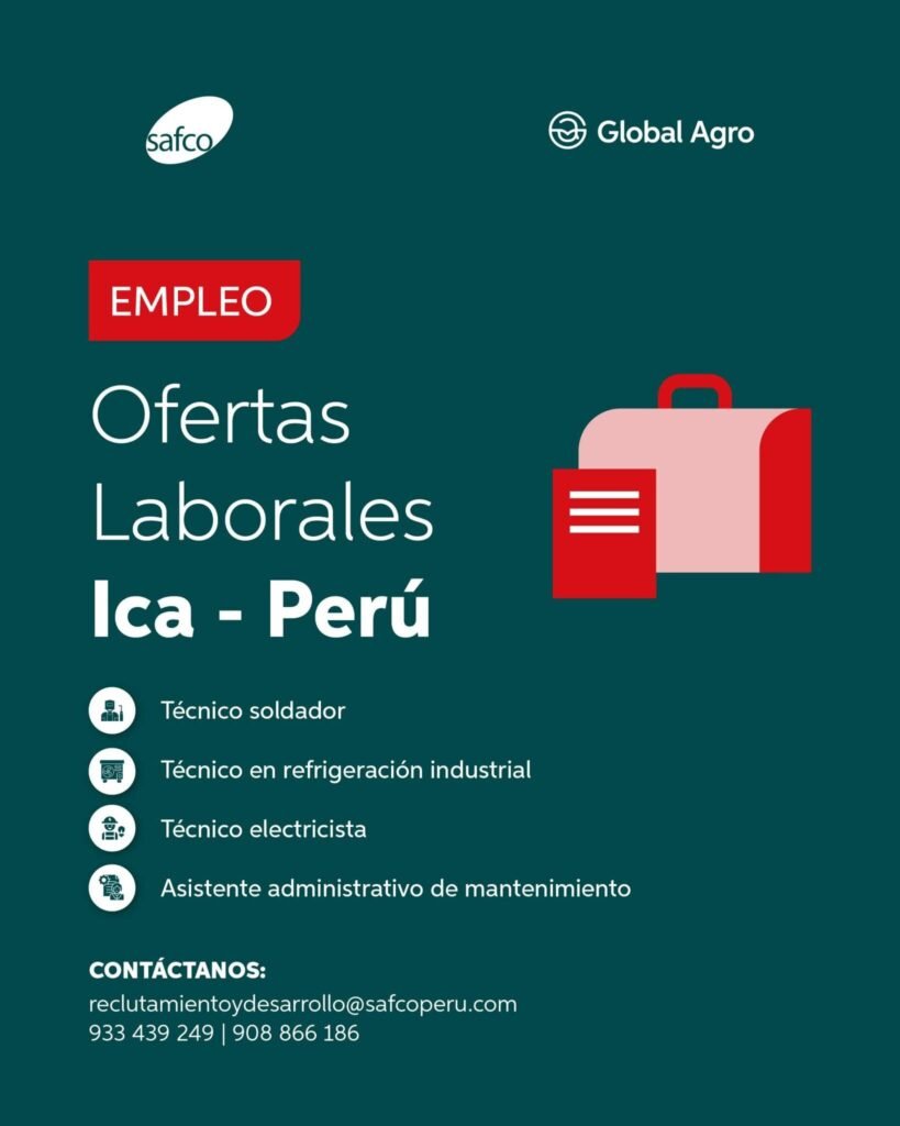 Técnico Soldador en Agrícola Safco, Ica