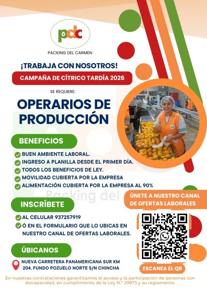 Operarios de Producción para Campaña de Cítricos en Chincha