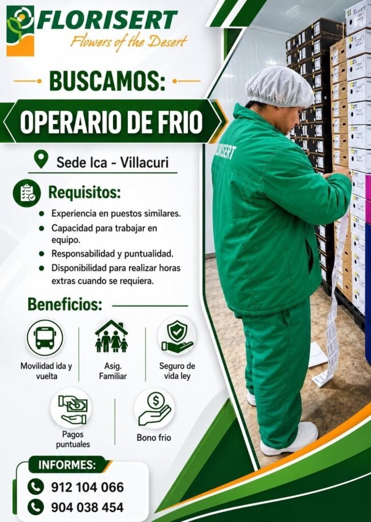 Operario de Frío en Ica – Villacuri – FLORISERT