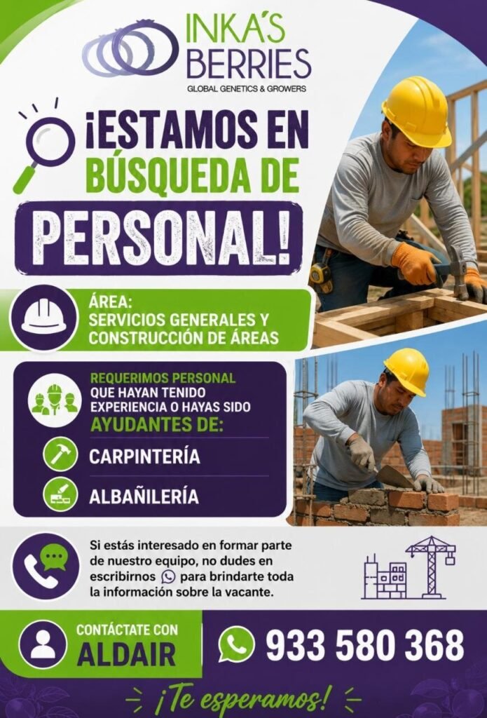Personal para Servicios Generales y Construcción en Ica | Inka Berries