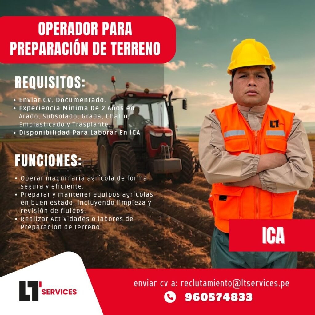 Operador para Preparación de Terreno en Ica