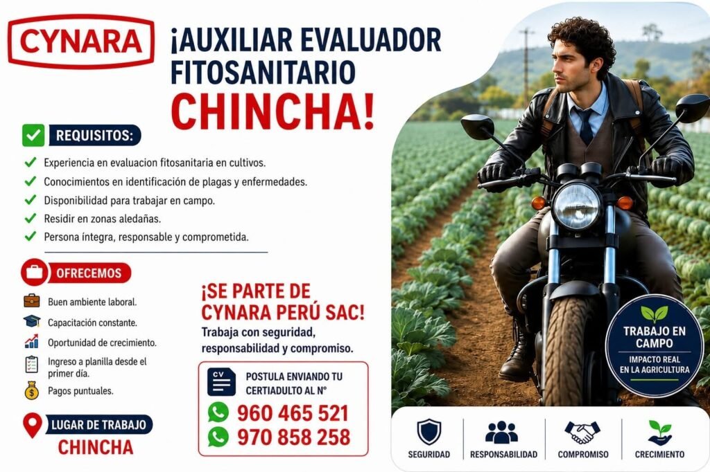 Auxiliar Evaluador Fitosanitario para CYNARA en Chincha