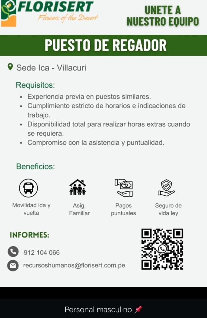 Oportunidad laboral en FLORISERT – Ica - Imagen 3