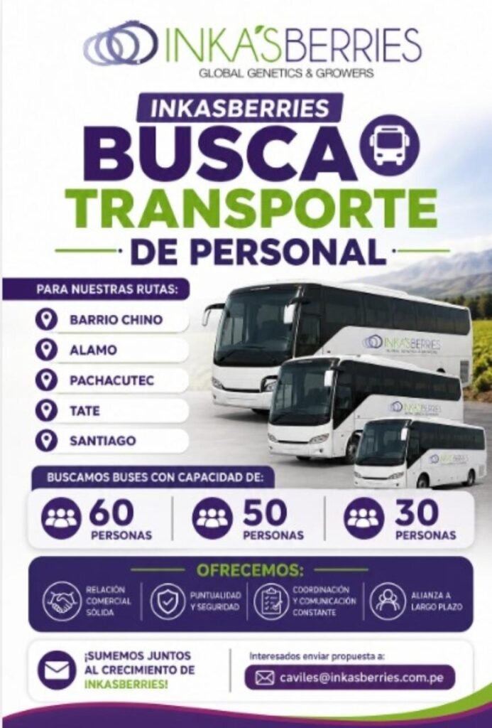 Proveedor de Transporte de Personal para Inka Berries, Ica