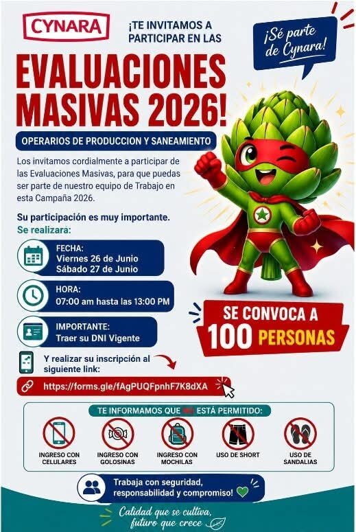 Operarios de Producción y Sanamiento en Evaluaciones Masivas 2026
