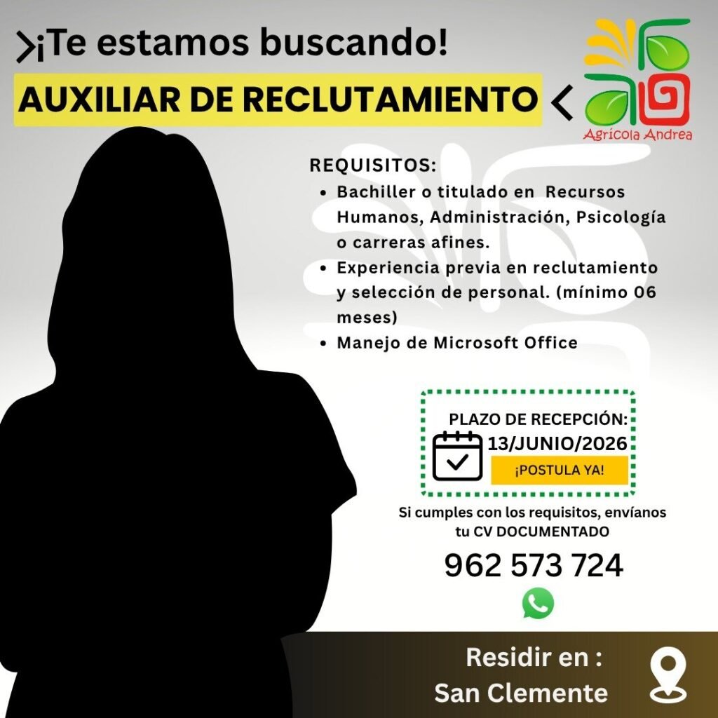 Auxiliar de Reclutamiento en San Clemente, Perú