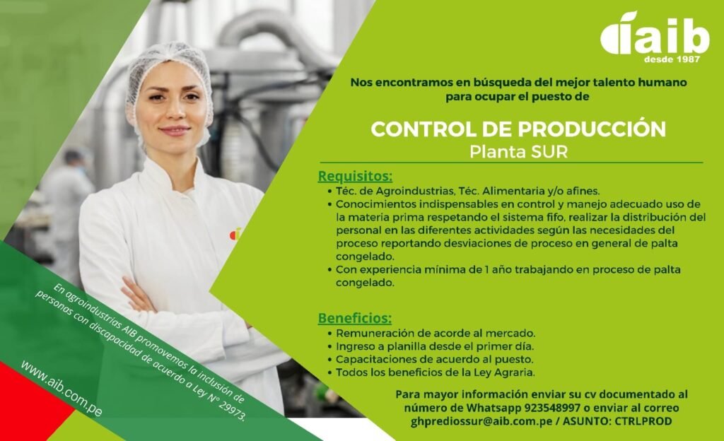 Control de Producción en Planta de Palta Congelado en Sur – AIB