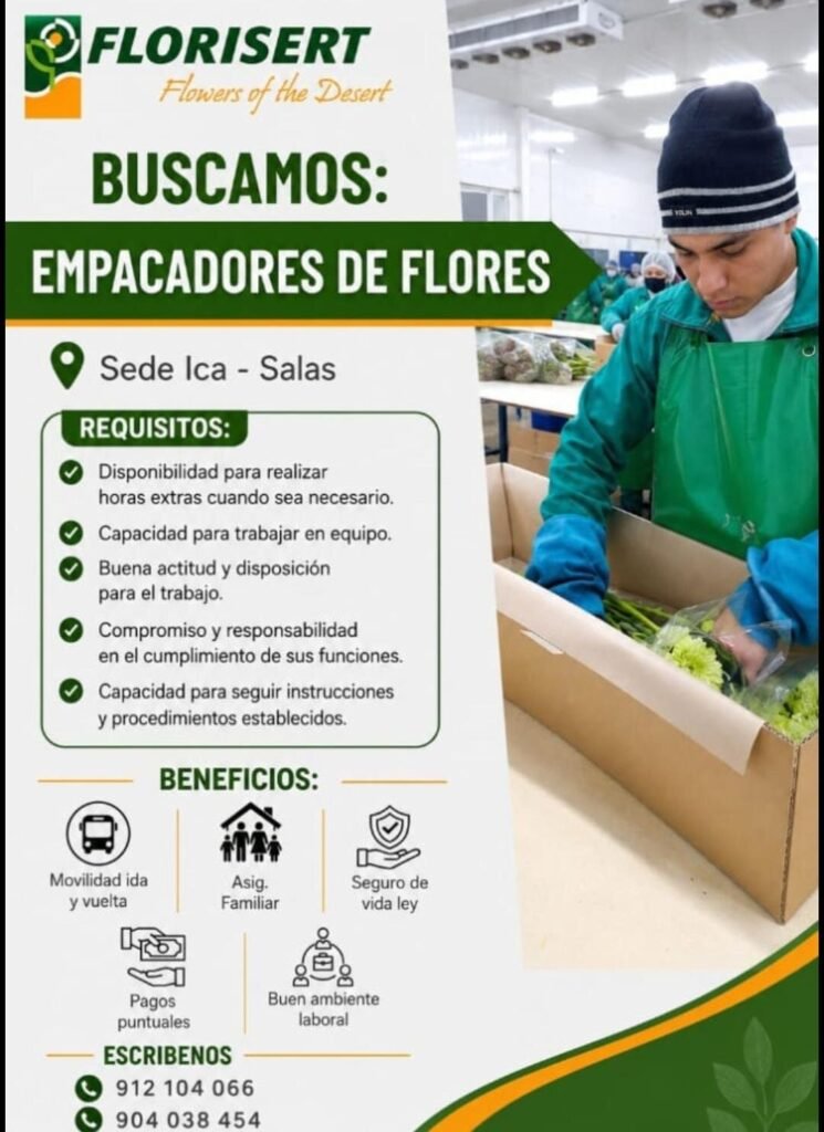 Oportunidad laboral en FLORISERT – Ica