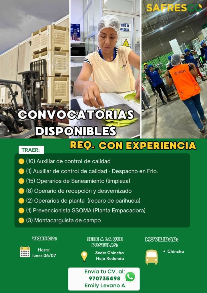 39 vacantes disponibles en Safresco chicnha