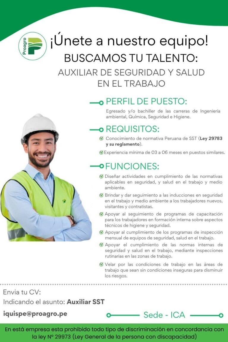 Auxiliar de Seguridad y Salud en el Trabajo – Proagro