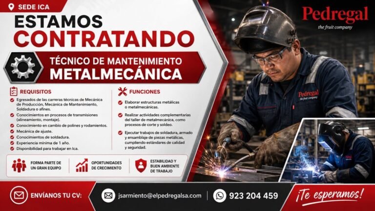 Tecnico de mantenimiento metalmecanica en Ica