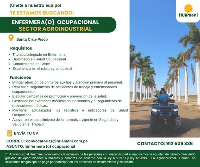 Enfermera(o) Ocupacional en Agroindustrial Huamani – Pisco