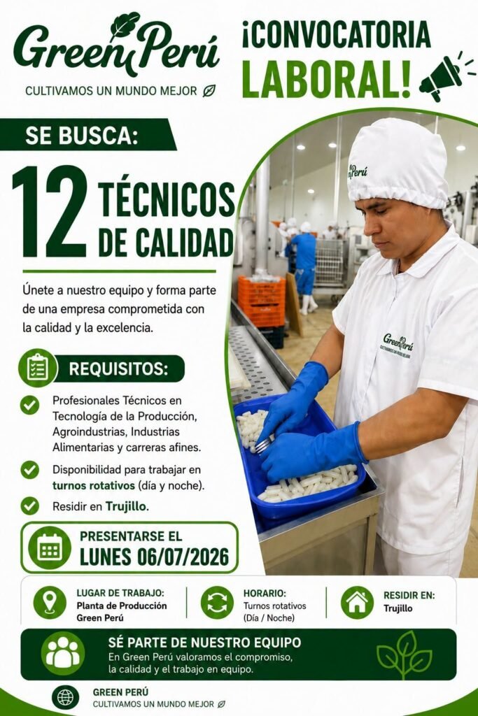 12 Técnicos de Calidad para Green Peru en Trujillo - Imagen 1
