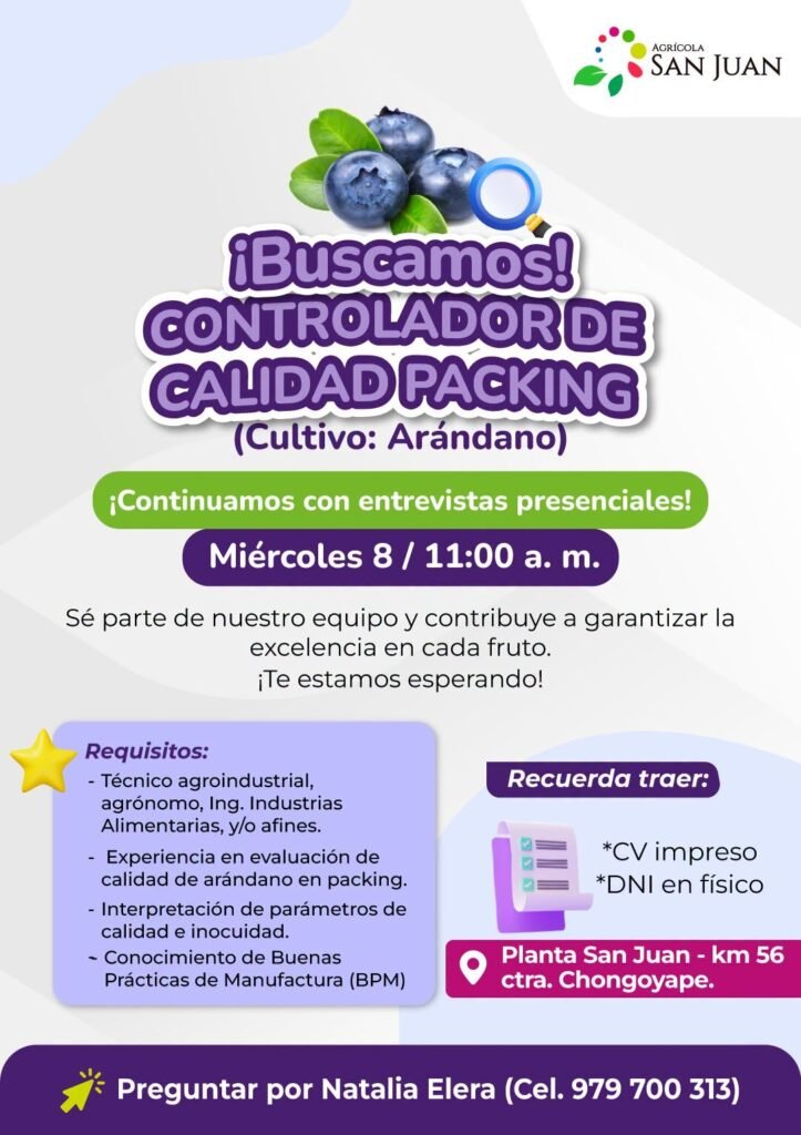 Controlador de Calidad Packing para cultivo de arandanos - Imagen 1