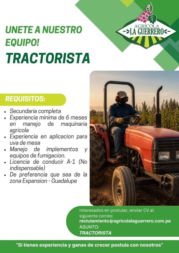 2 oportunidades laborales en agricola la Guerrero