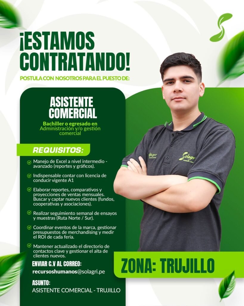 Asistente comercial en trujillo - Solagri - Imagen 1