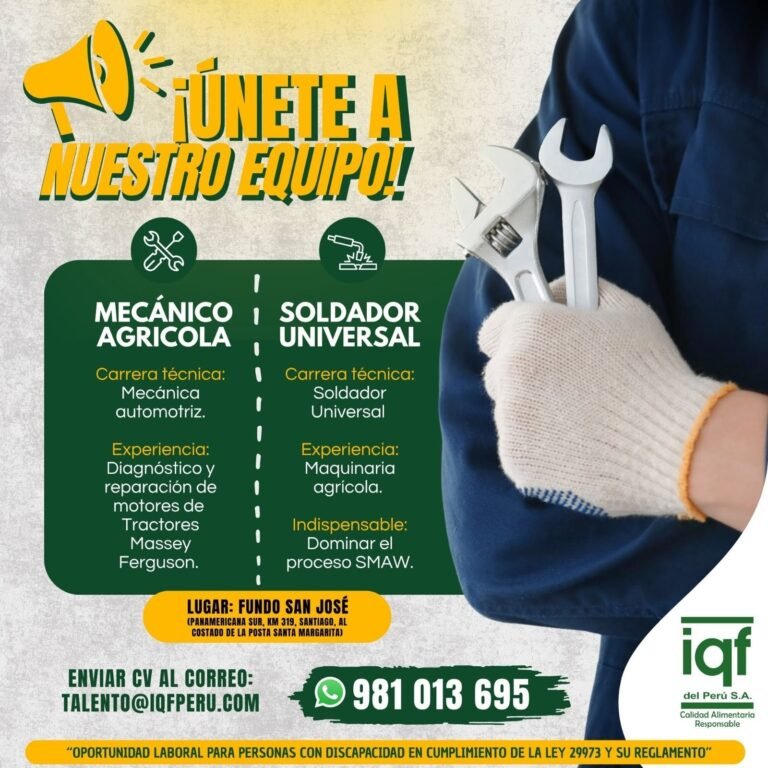 Buscamos Mecánicos agrícolas y soldadores universales en Santiago, Ica