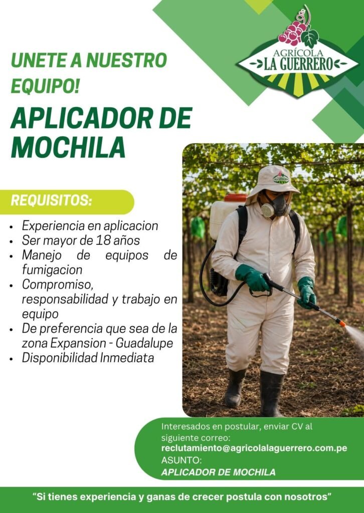 Aplicador de Mochila en Agricola La Guerrero - Imagen 1