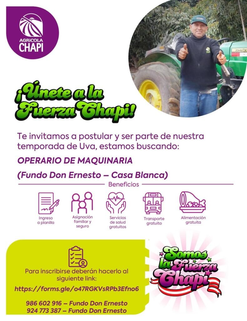 Operarios de Maquinaria en Agricola Chapi - Imagen 1
