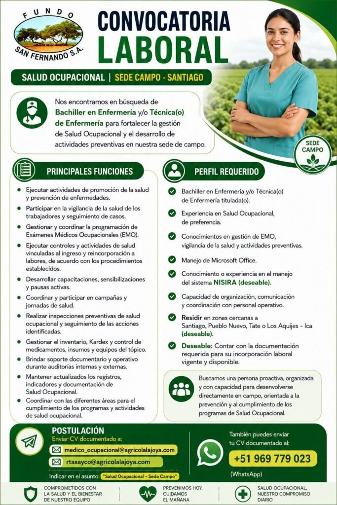 Bachiller o tecnico en Enfermería para Fundo San Fernando - Imagen 1