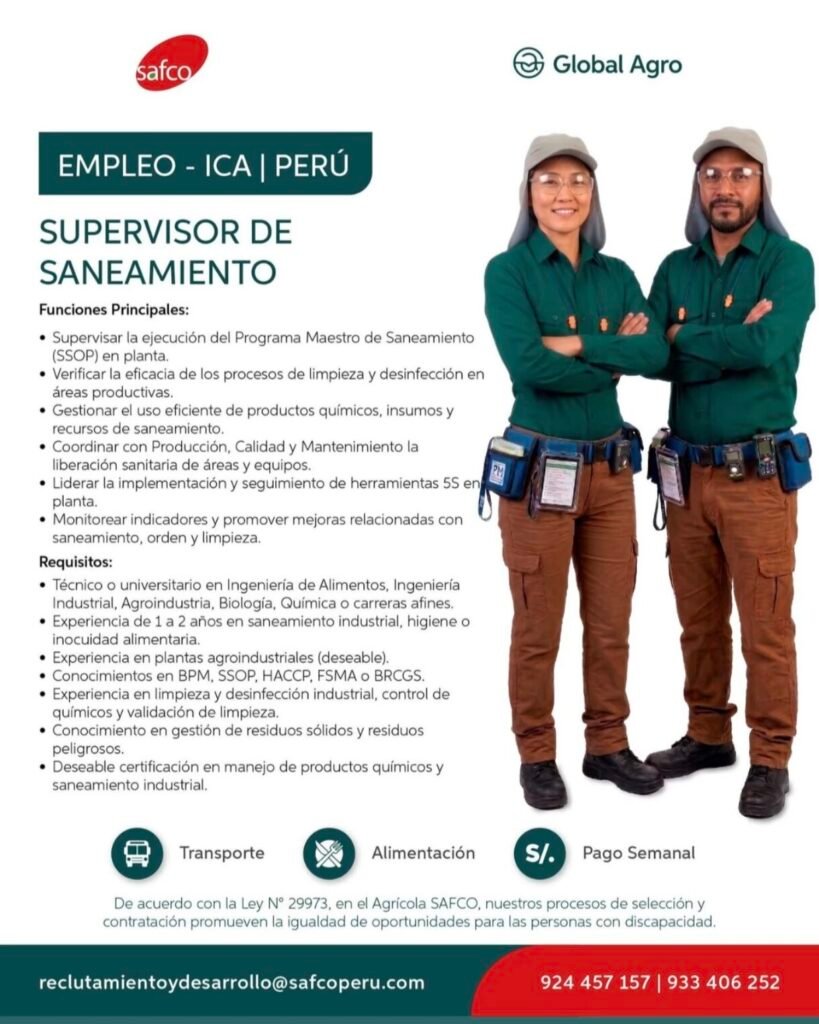 Oportunidades laborales en agricola Safco - Ica - Imagen 2