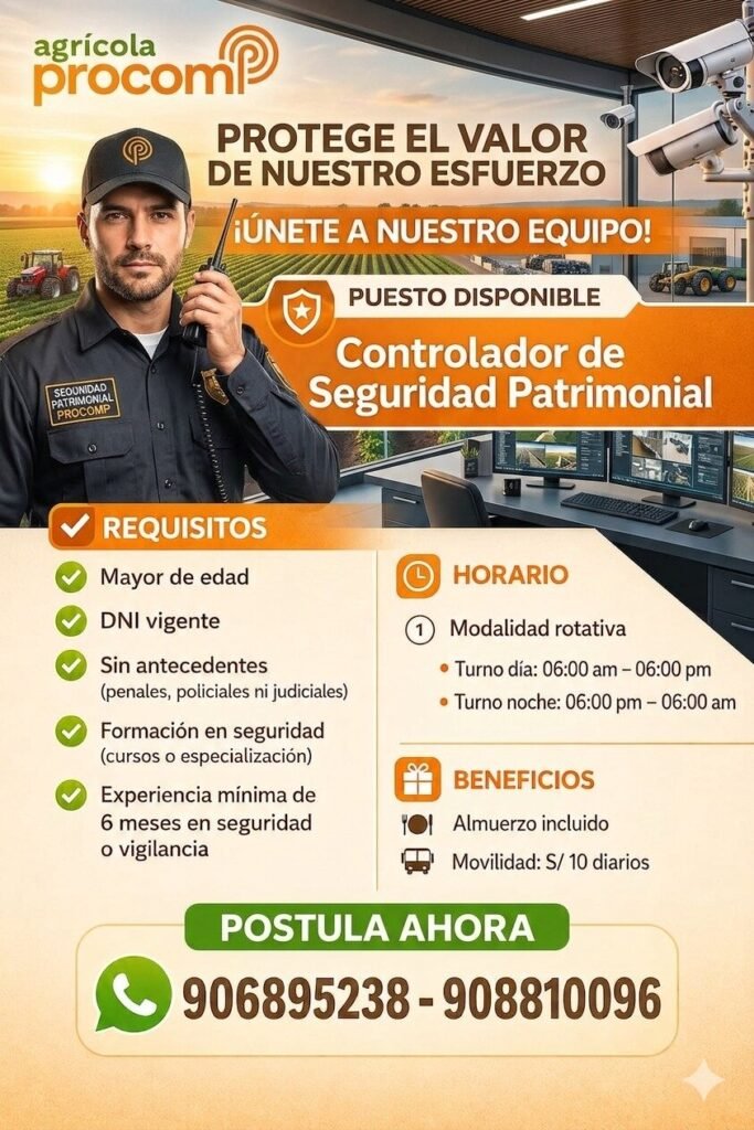 Controlador de Seguridad Patrimonial para Agricola Procom