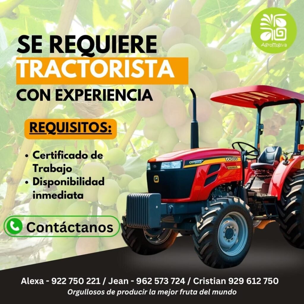 Tractoristas para agricola Agromigiva en Pisco - Imagen 1