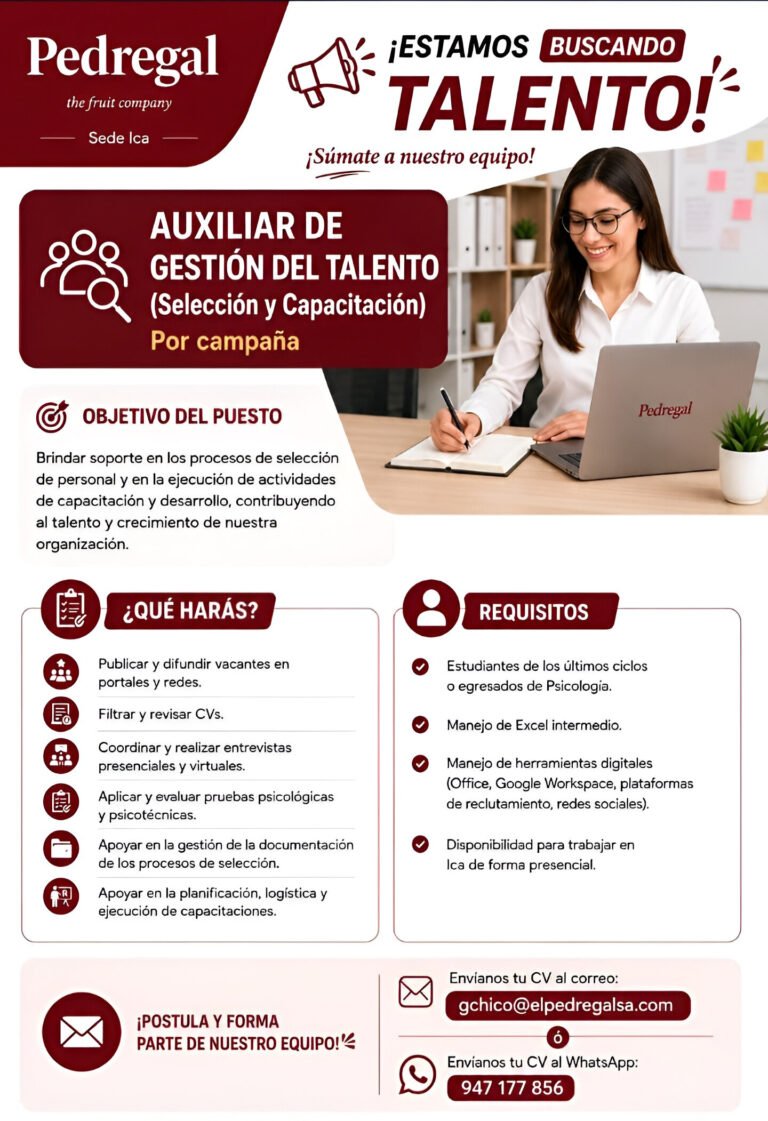 Auxiliar de gestion de talento en el area de seleccion por campaña