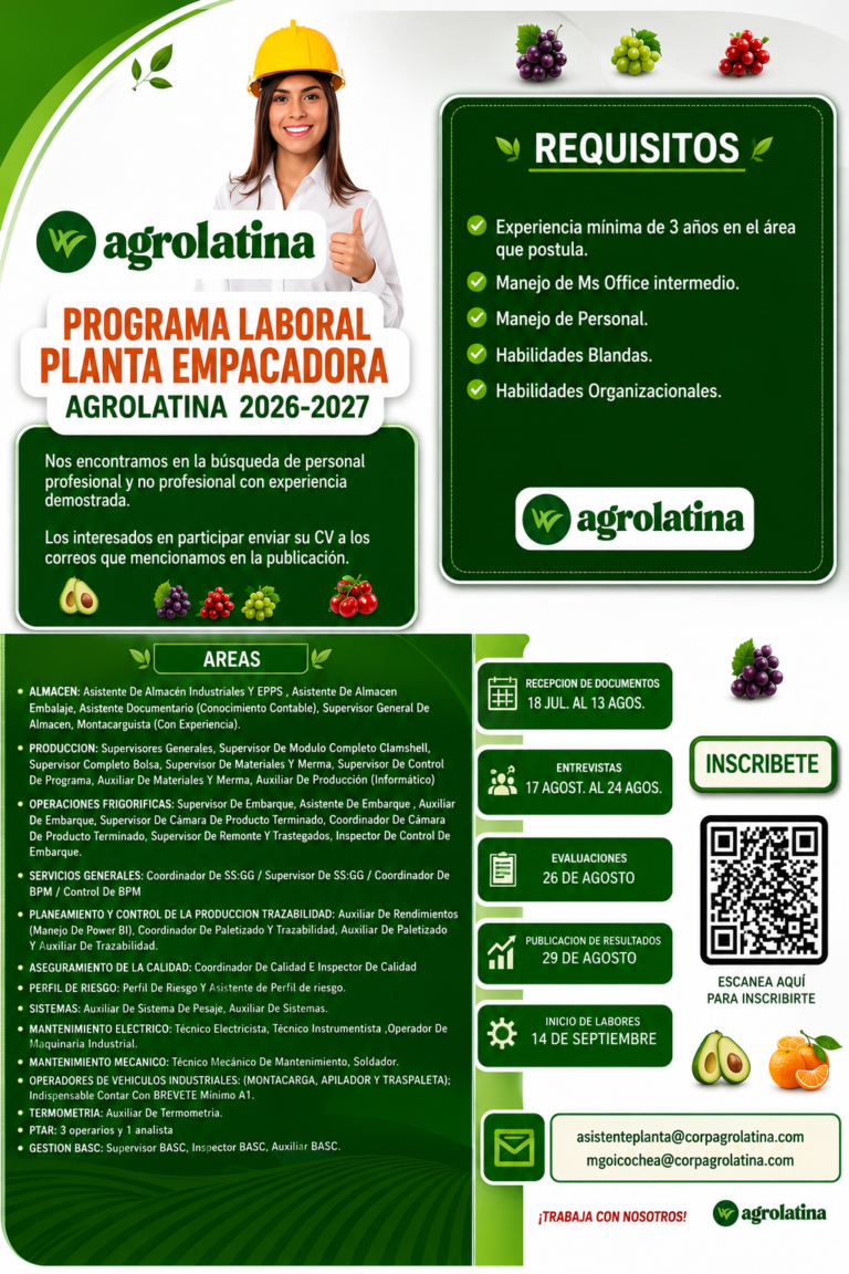 ¡Agrolatina abre su Programa Laboral 2026 – 2027
