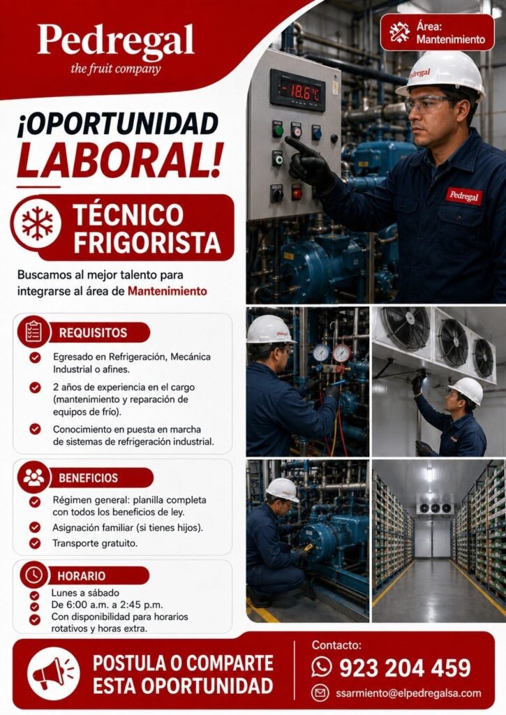 Técnico Frigorista en el area de mantenimiento - Pedregal Ica - Imagen 1
