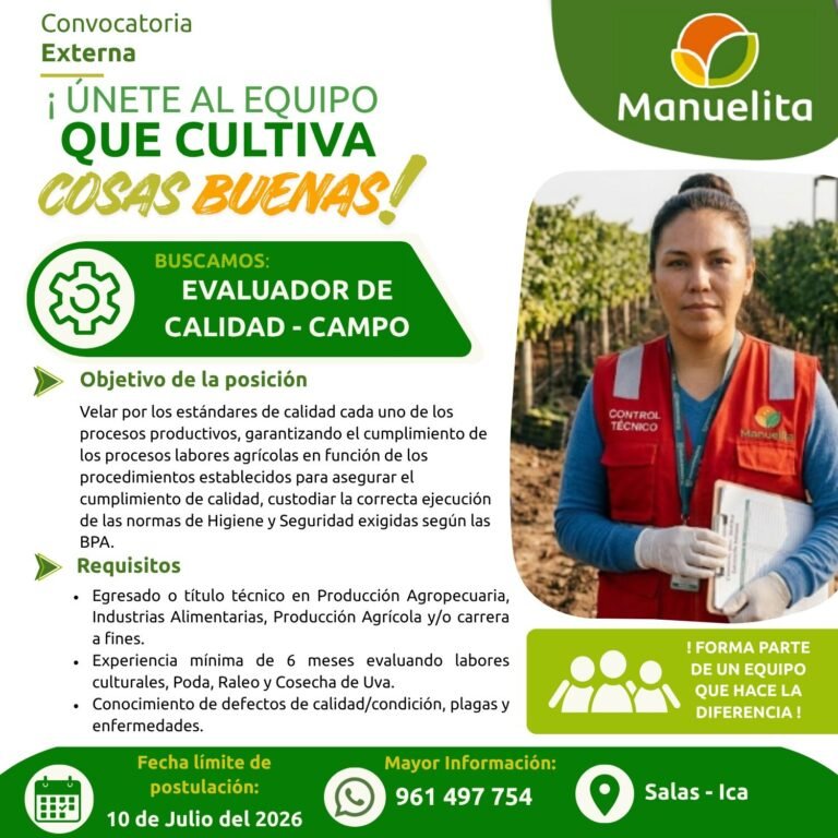 Evaluador de Control Técnico en Manuelita Ica