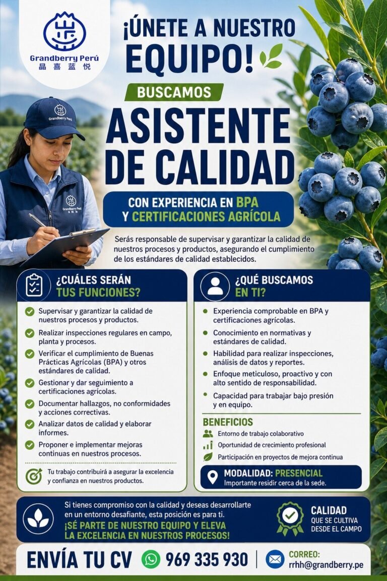 📢 GRAND BERRY PERÚ S.A.C. – OPORTUNIDADES LABORALES