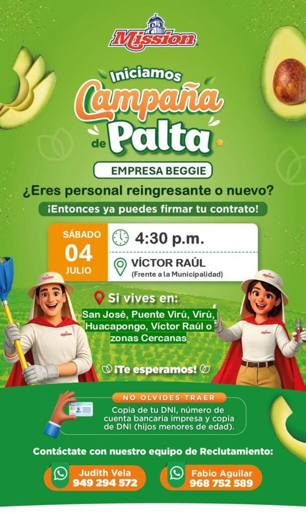 Personal para Cosecha de Palta en Víctor Raúl - Imagen 1